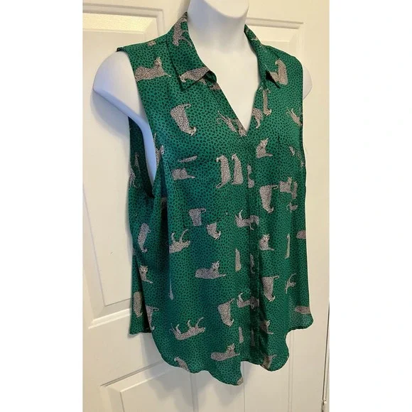 Torrid 3‎ 3X Madison Sleeveless Shirt Kelly Green Leopard Animal Print Women’s - Picture 3 of 6